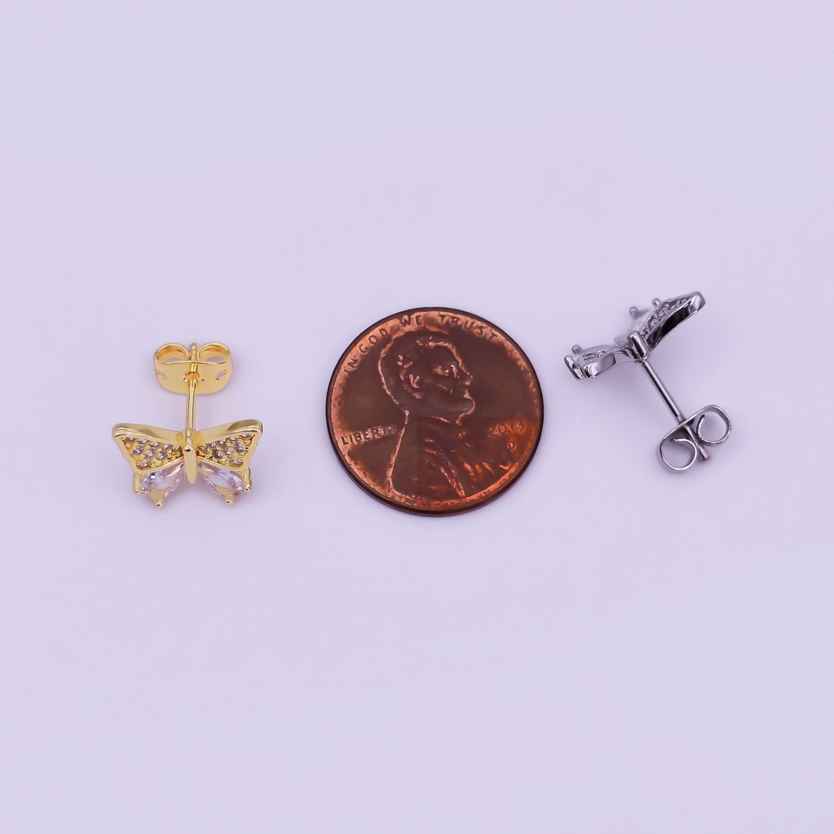 24K Gold Filled Micro Paved CZ Luxe Wings of Butterfly Stud Earrings in Gold & Silver | AI527 AI528 - DLUXCA