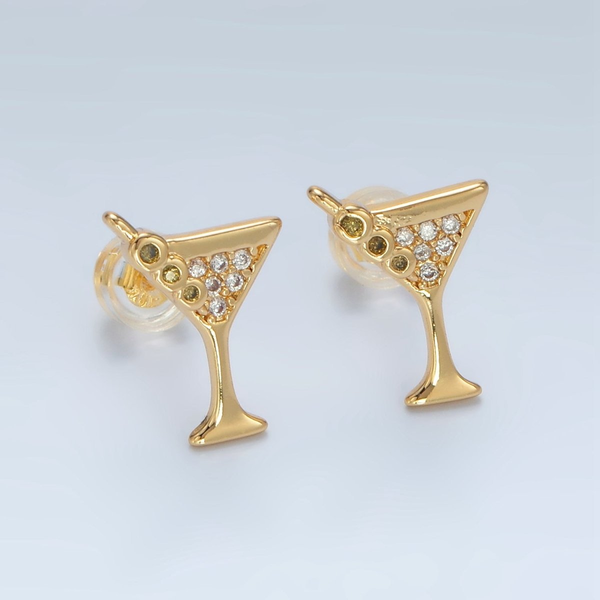 24K Gold Filled Micro Paved CZ Martini Alcohol Drink Earrings in Gold & Silver | AD691 AD692 - DLUXCA