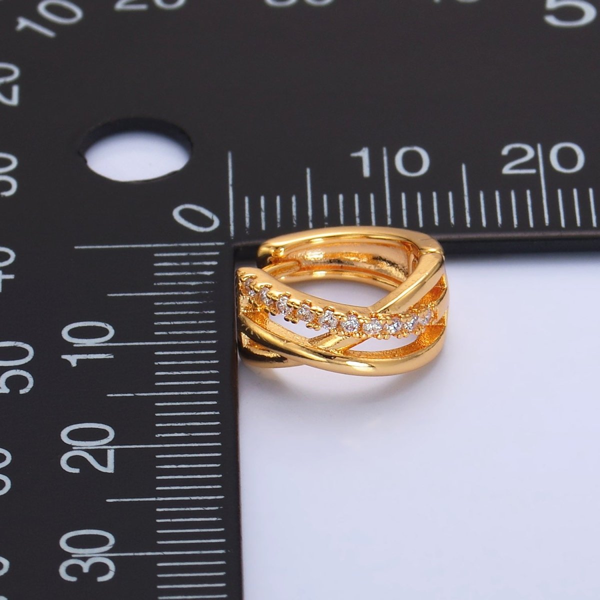 24K Gold Filled Micro Paved CZ Multiple Band Cartilage Huggie Earrings | P406 - DLUXCA