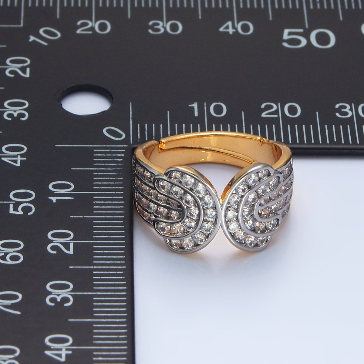 24K Gold Filled Micro Paved CZ Multiple Lined Wide Band Mixed Metal Ring | O1421 - DLUXCA