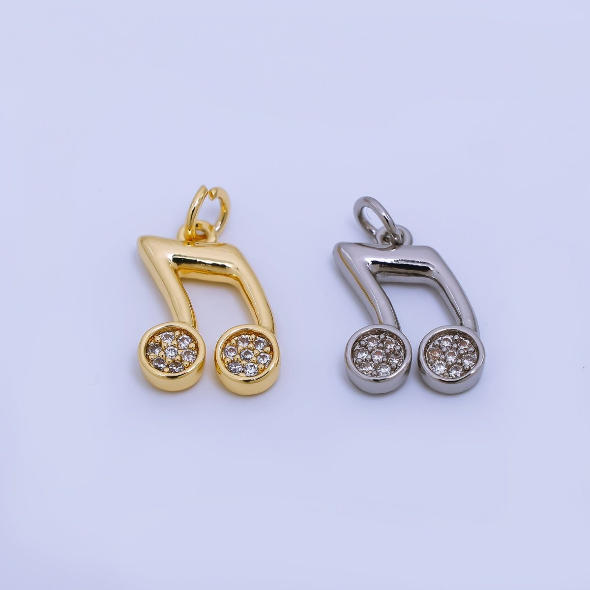 24K Gold Filled Micro Paved CZ Musical Note Charm in Gold & Silver | AJ372 - DLUXCA