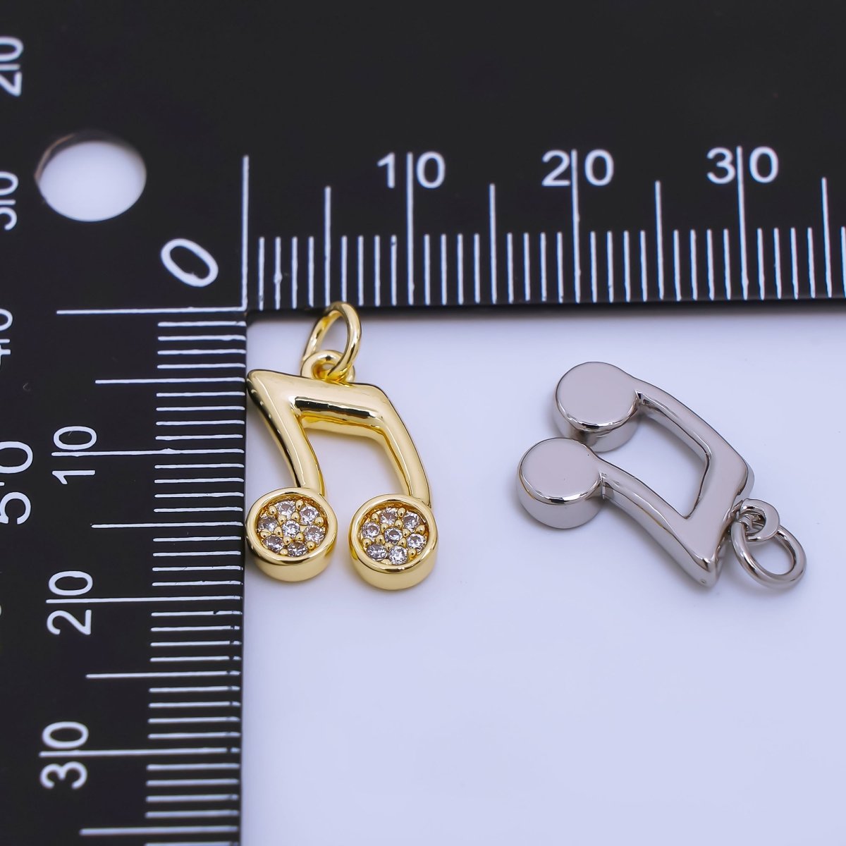 24K Gold Filled Micro Paved CZ Musical Note Charm in Gold & Silver | AJ372 - DLUXCA