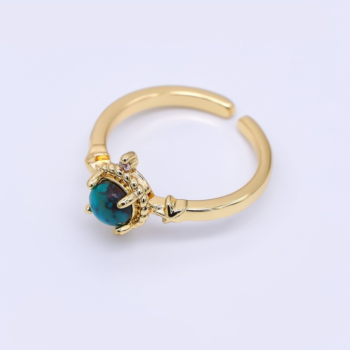 24K Gold Filled Micro Paved CZ Natural Gemstone Turquoise Star Solitaire Adjustable Ring | O - 732 - DLUXCA