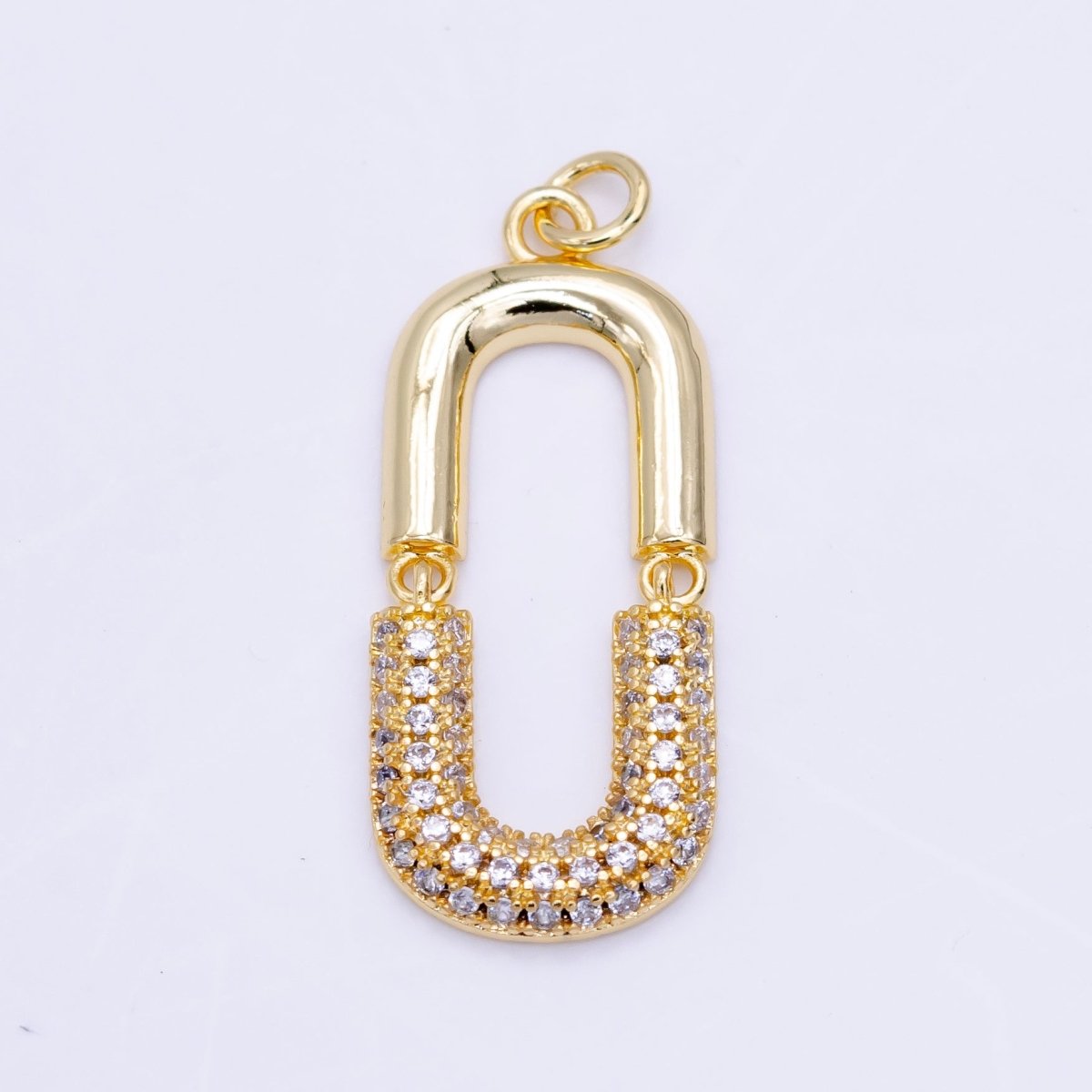 24K Gold Filled Micro Paved CZ Oblong Chain Link Charm | M137 - DLUXCA