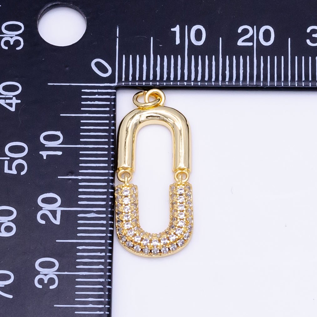 24K Gold Filled Micro Paved CZ Oblong Chain Link Charm | M137 - DLUXCA