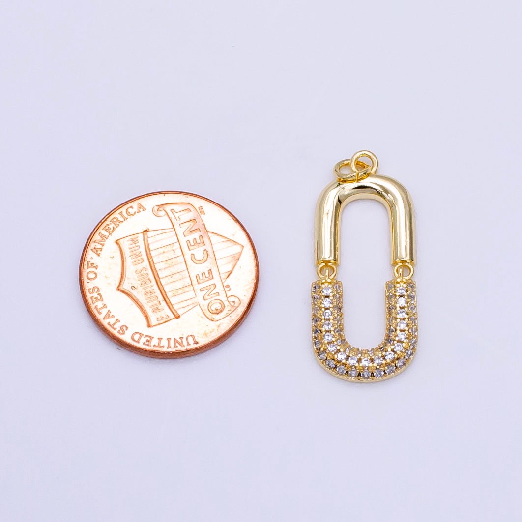 24K Gold Filled Micro Paved CZ Oblong Chain Link Charm | M137 - DLUXCA