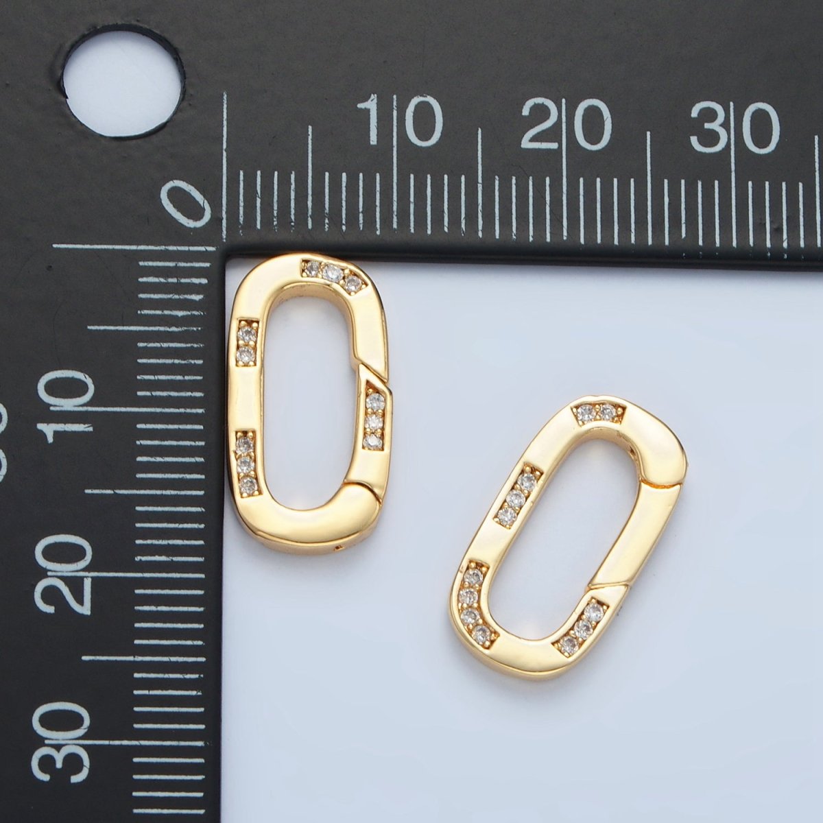 24K Gold Filled Micro Paved CZ Oblong Push Gate Closure Findings | Z878 - DLUXCA