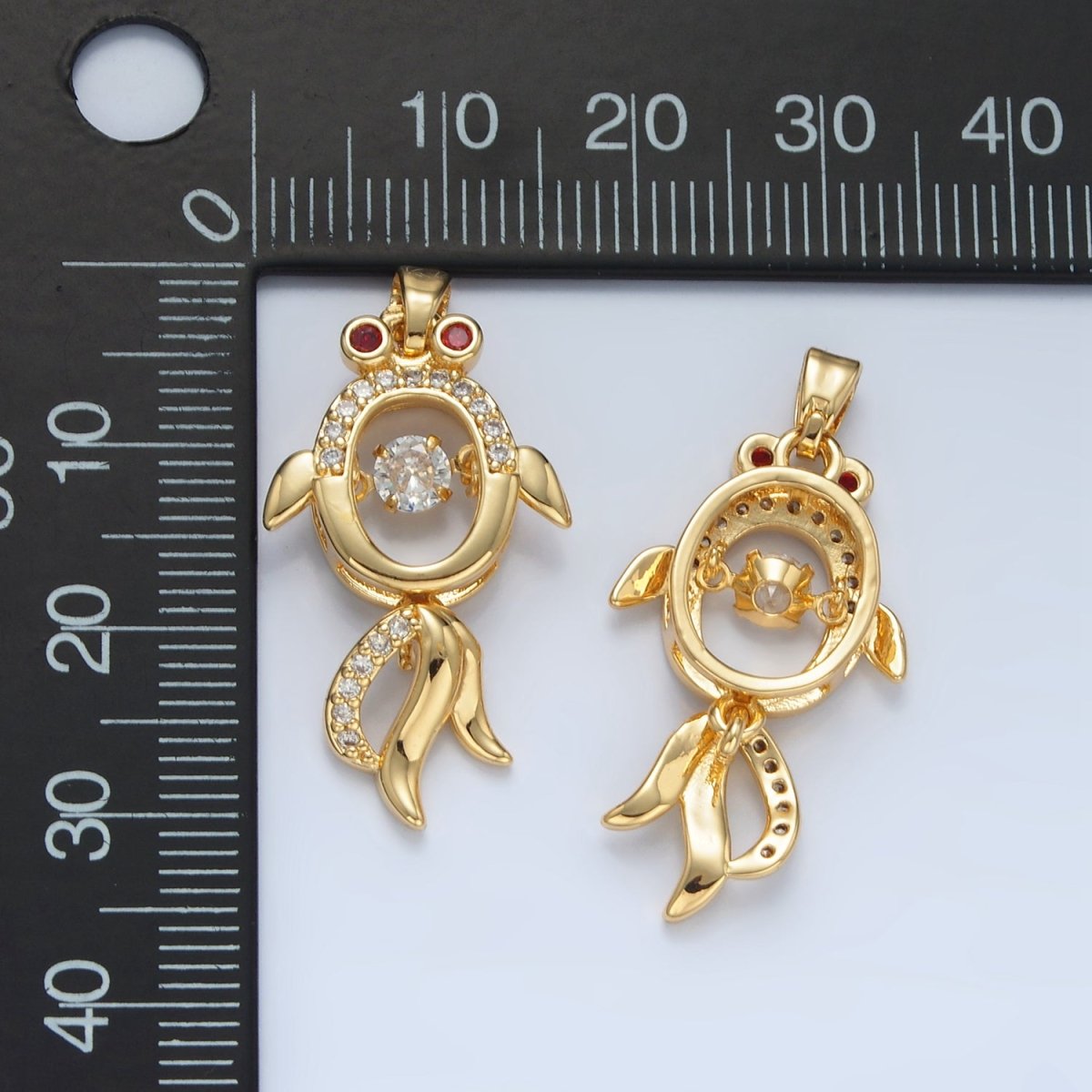 24K Gold Filled Micro Paved CZ Open Gold Fish Animal Pendant | AA898 - DLUXCA