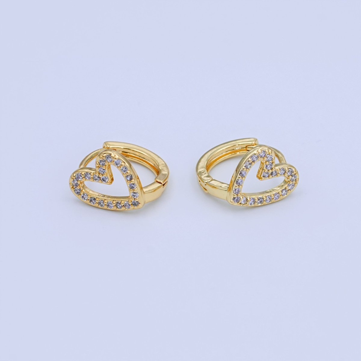 24K Gold Filled Micro Paved CZ Open Heart Huggie Earrings | T236 - DLUXCA