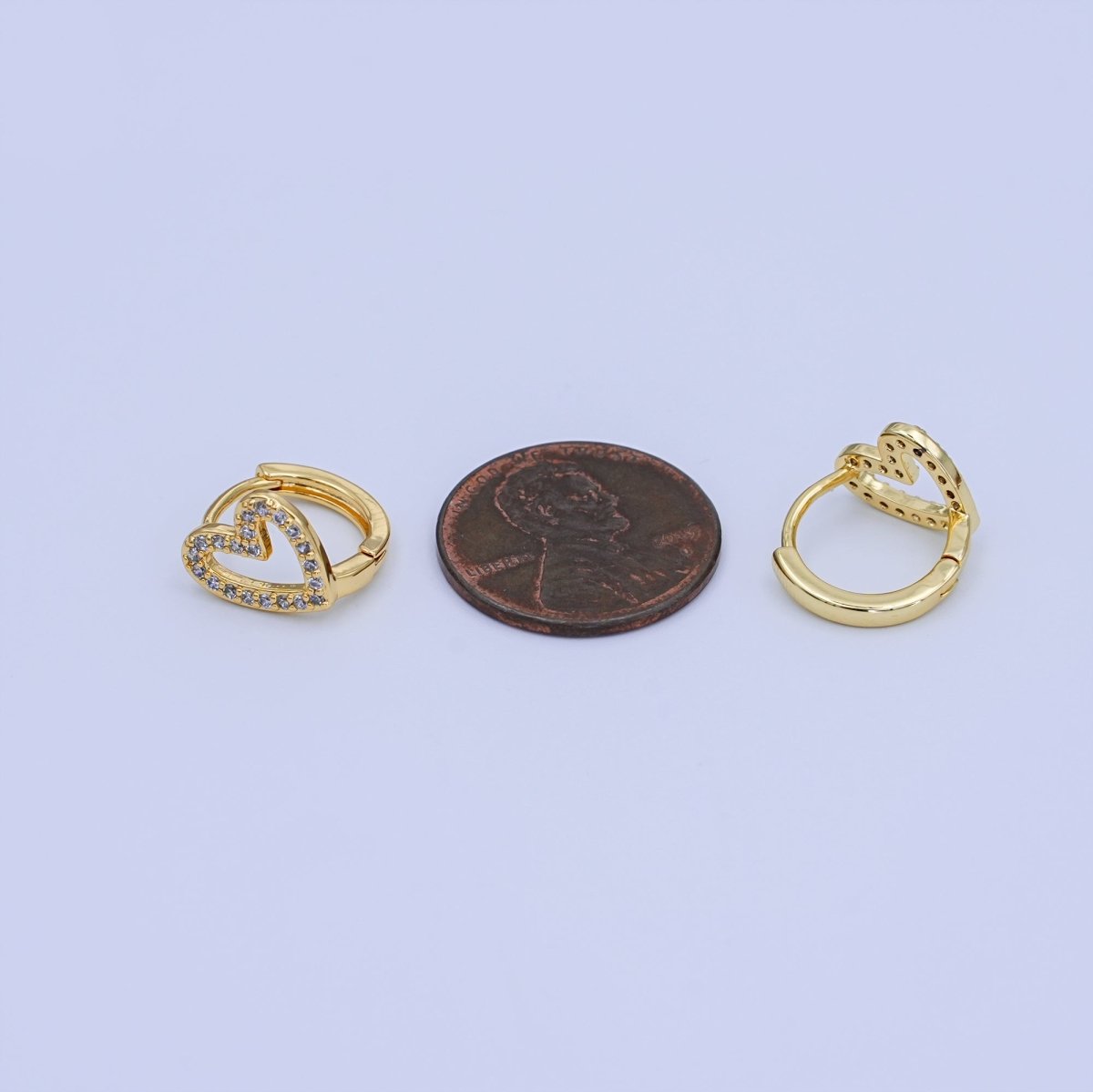 24K Gold Filled Micro Paved CZ Open Heart Huggie Earrings | T236 - DLUXCA