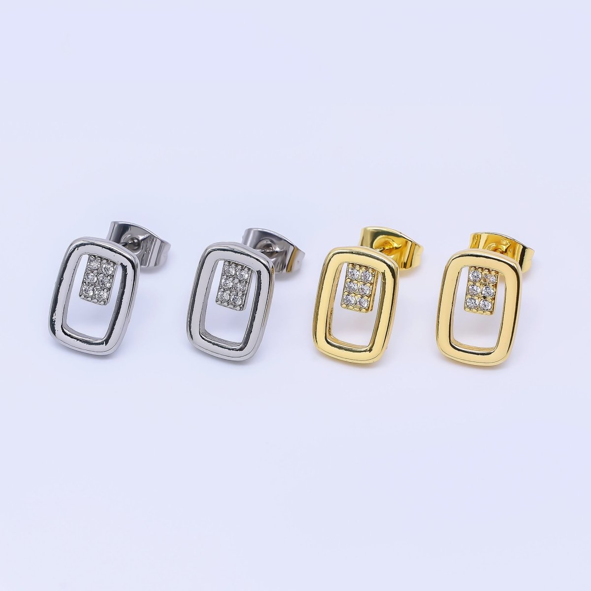 24K Gold Filled Micro Paved CZ Open Oval Centerpoint Stud Earrings in Gold & Silver | AI - 425 AI - 426 - DLUXCA