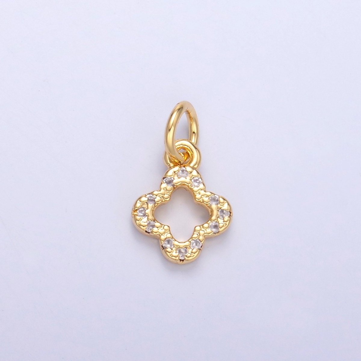 24K Gold Filled Micro Paved CZ Open Quatrefoil Clover Charm in Gold & Silver | N012 - DLUXCA