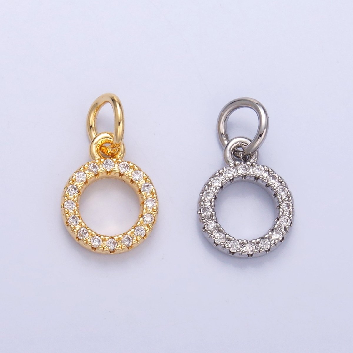 24K Gold Filled Micro Paved CZ Open Round Charm in Gold & Silver | N004 - DLUXCA