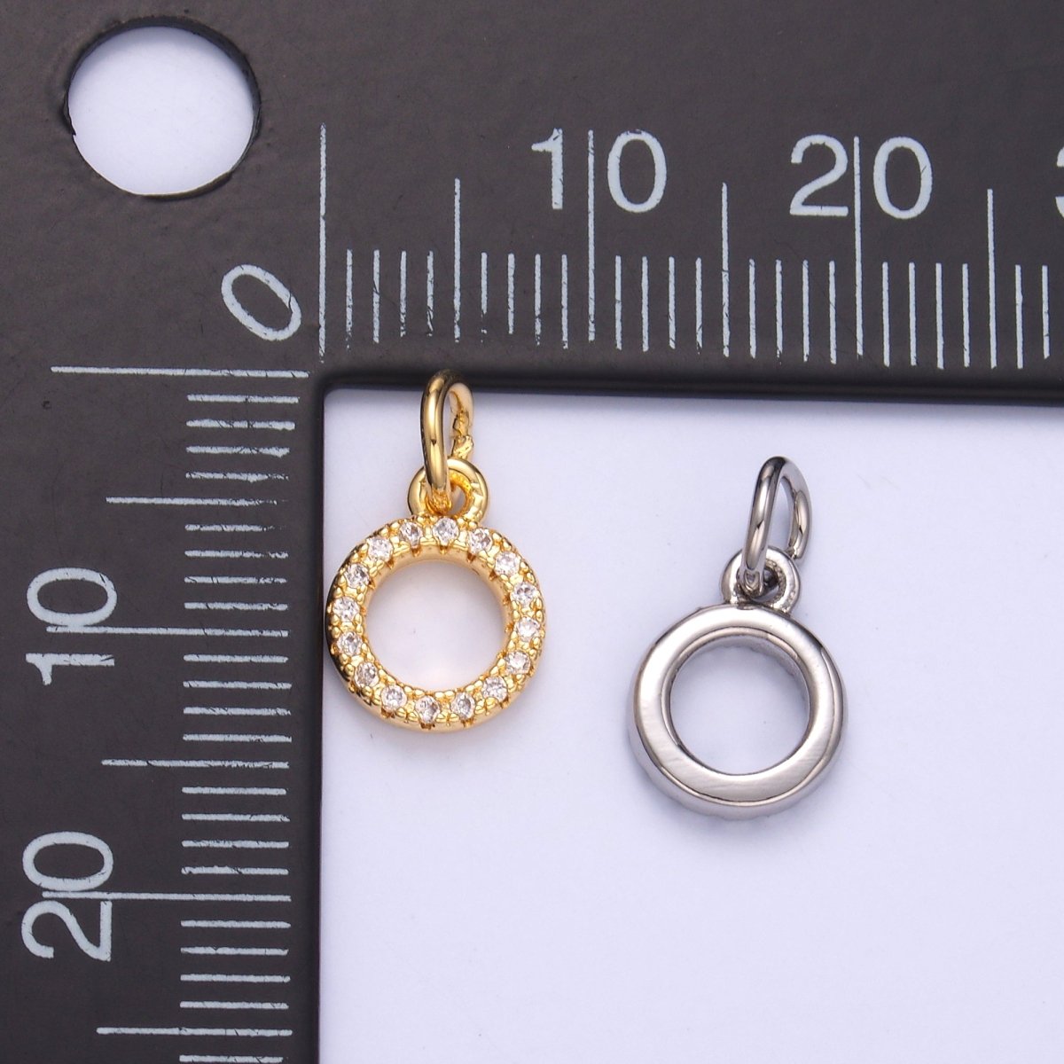 24K Gold Filled Micro Paved CZ Open Round Charm in Gold & Silver | N004 - DLUXCA