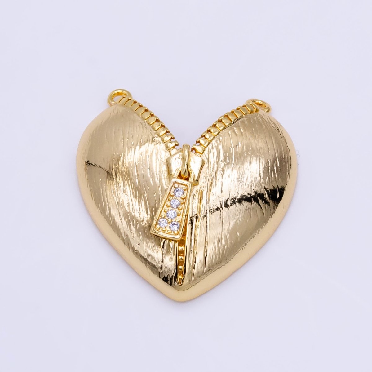 24K Gold Filled Micro Paved CZ Open Zipper Heart | F064 - DLUXCA