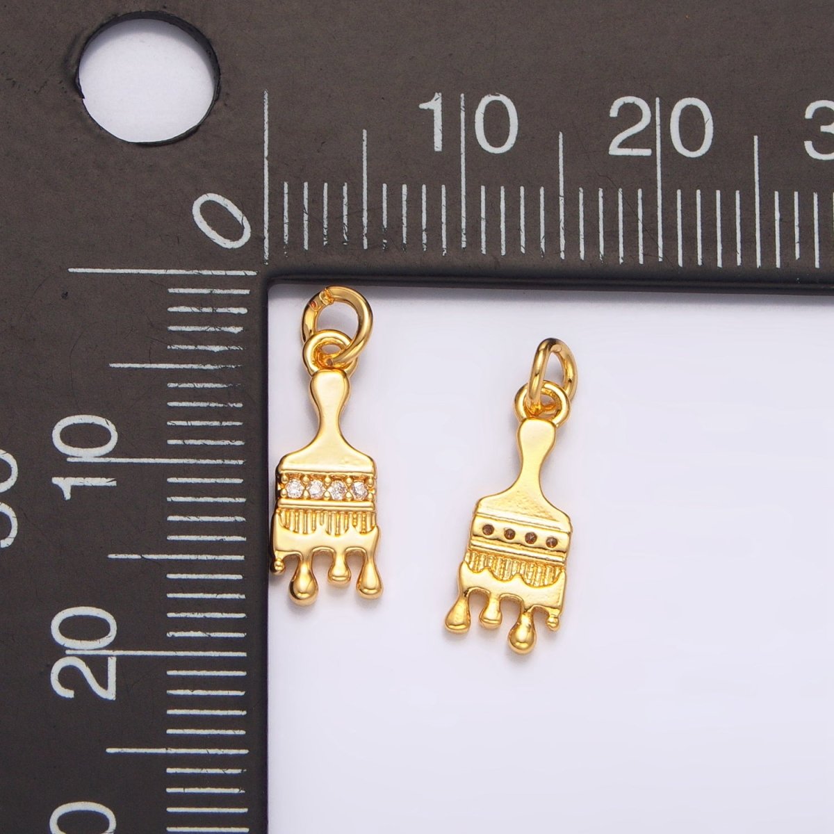 24K Gold Filled Micro Paved CZ Paint Brush 3D Multidimensional Charm | W096 - DLUXCA