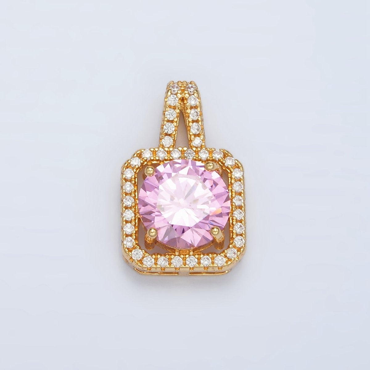 24K Gold Filled Micro Paved CZ Pink Diamond Square Pendant | J - 539 - DLUXCA