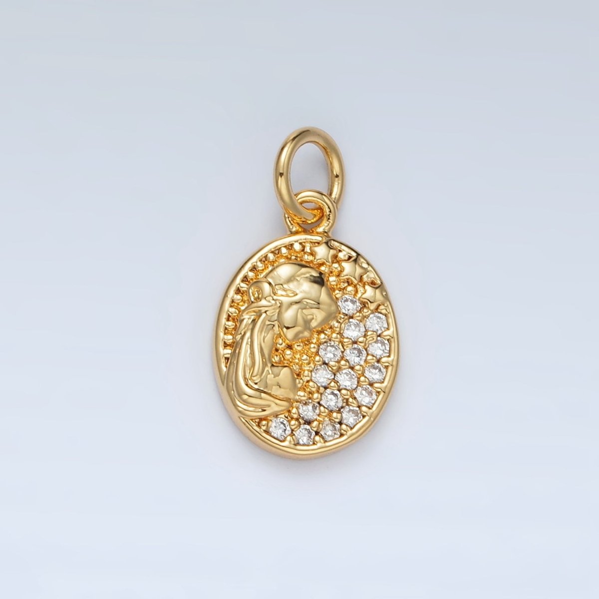 24K Gold Filled Micro Paved CZ Princess Cameo Oval Charm | M - 836 - DLUXCA