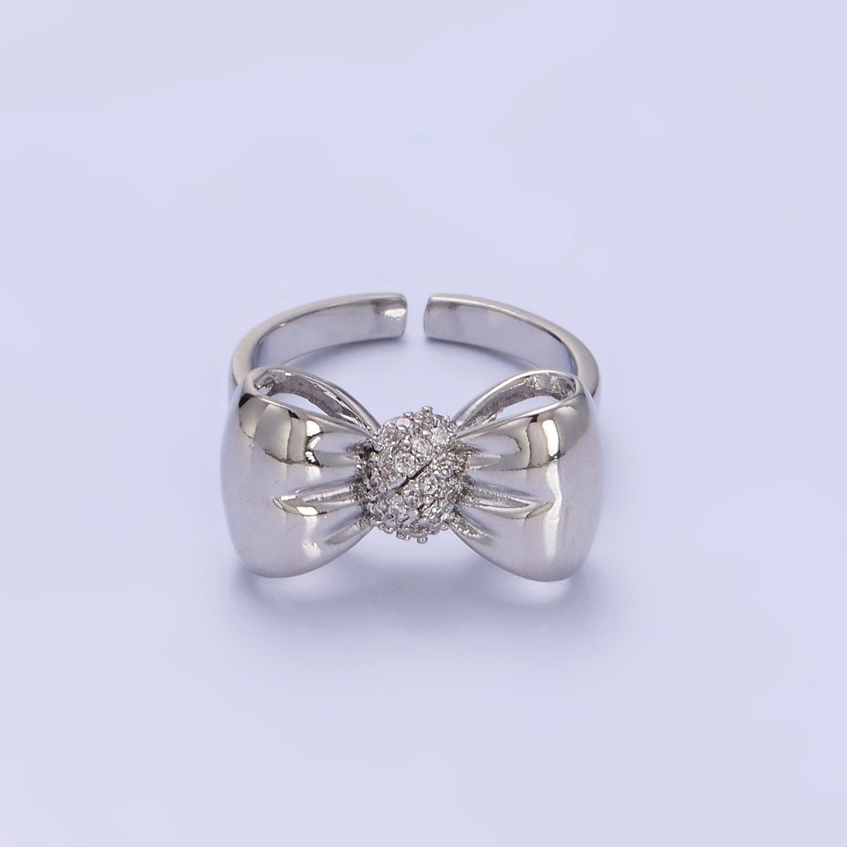 24K Gold Filled Micro Paved CZ Puffed Ribbon Bow Ring in Gold & Silver | R150 R151 - DLUXCA