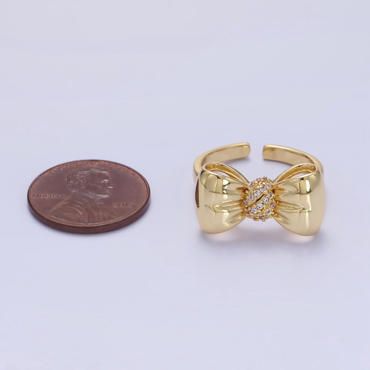 24K Gold Filled Micro Paved CZ Puffed Ribbon Bow Ring in Gold & Silver | R150 R151 - DLUXCA