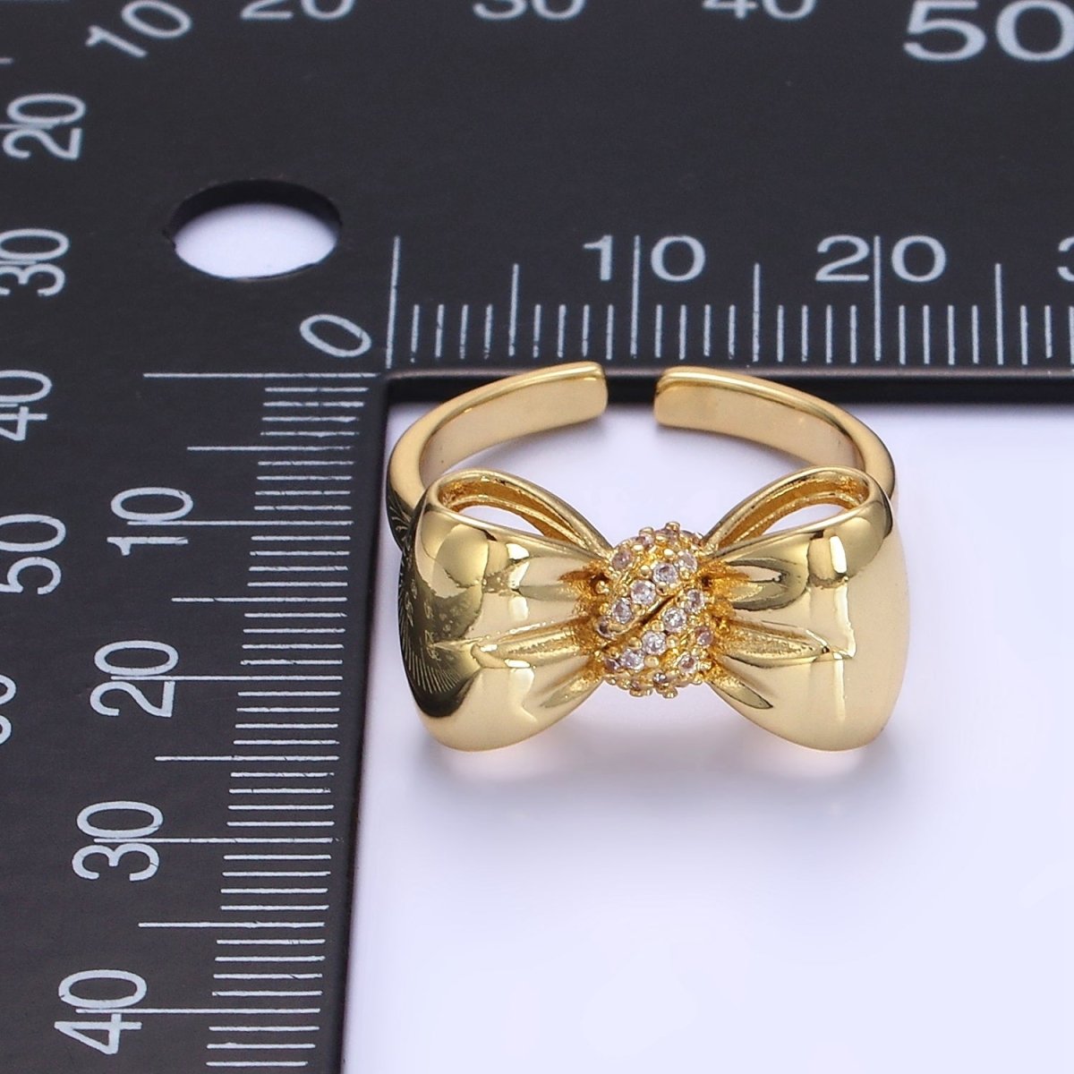 24K Gold Filled Micro Paved CZ Puffed Ribbon Bow Ring in Gold & Silver | R150 R151 - DLUXCA