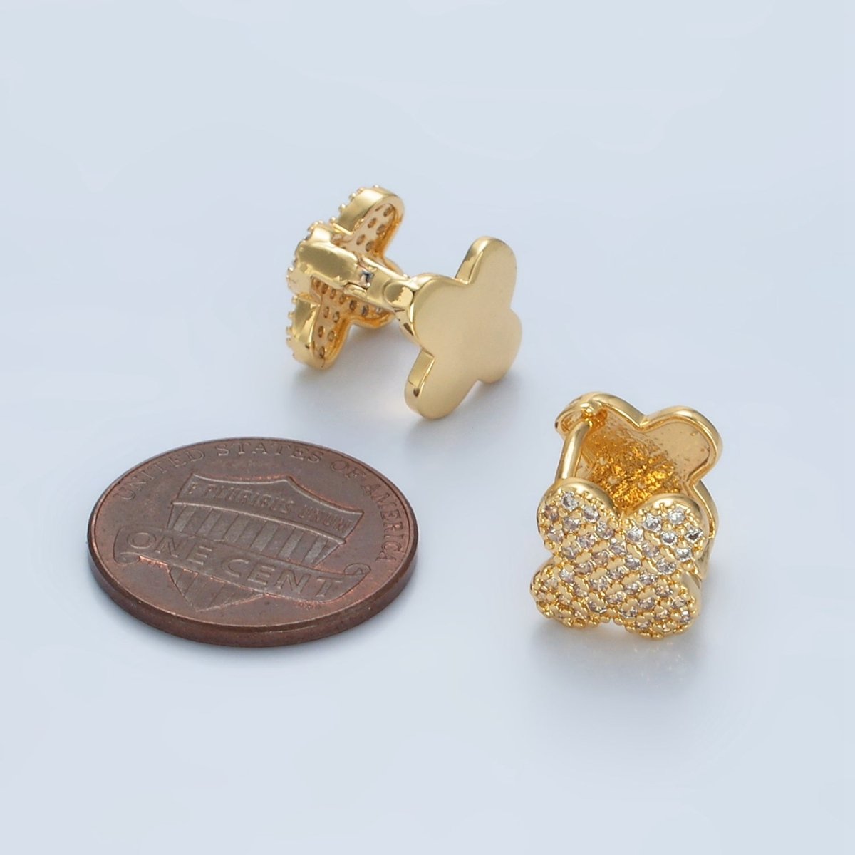 24K Gold Filled Micro Paved CZ Quatrefoil Flower Huggie Earrings | AD760 - DLUXCA