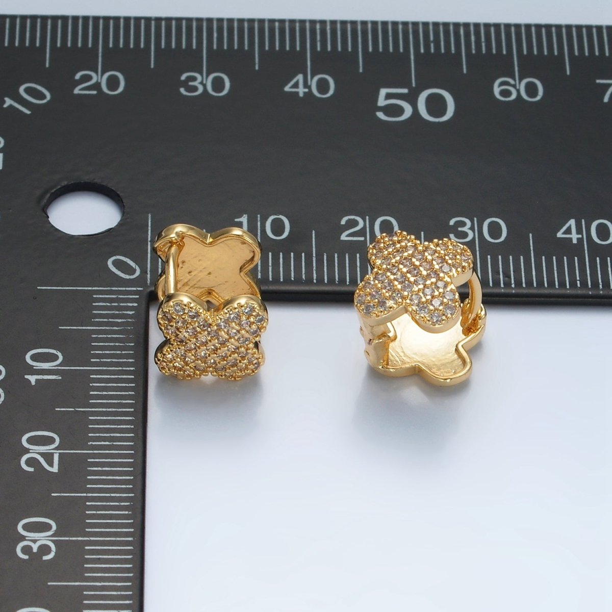 24K Gold Filled Micro Paved CZ Quatrefoil Flower Huggie Earrings | AD760 - DLUXCA