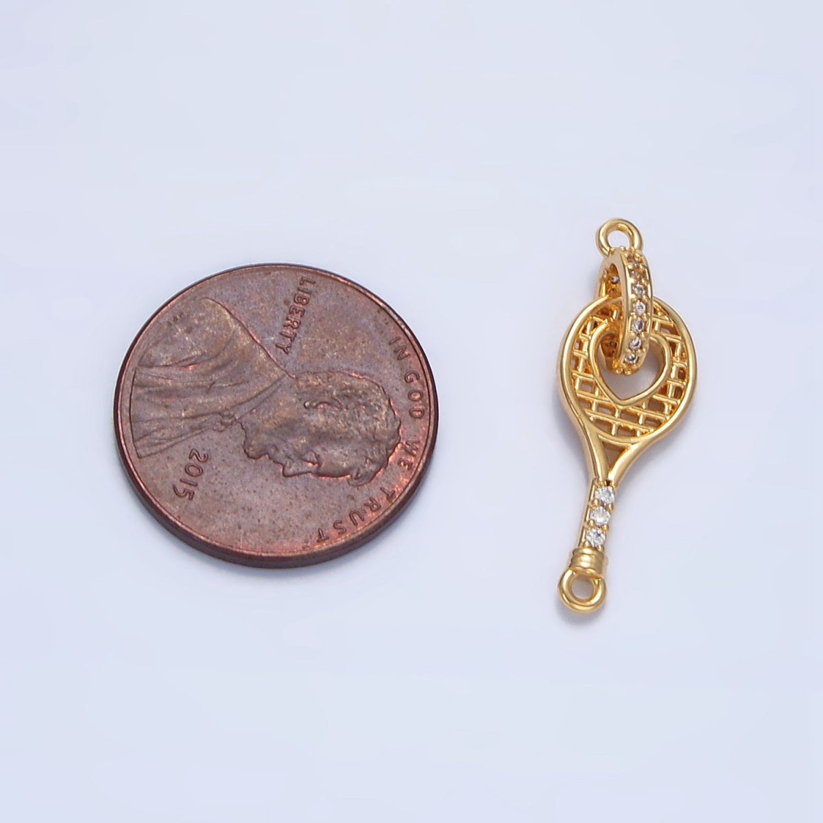 24K Gold Filled Micro Paved CZ Racket Open Heart Connector | G500 - DLUXCA