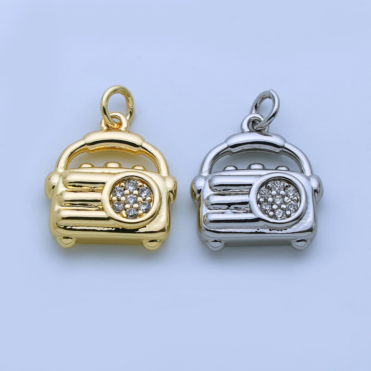 24K Gold Filled Micro Paved CZ Radio Multidimensional Charm in Gold & Silver | AJ370 - DLUXCA