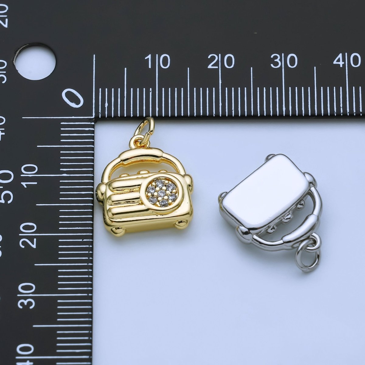 24K Gold Filled Micro Paved CZ Radio Multidimensional Charm in Gold & Silver | AJ370 - DLUXCA