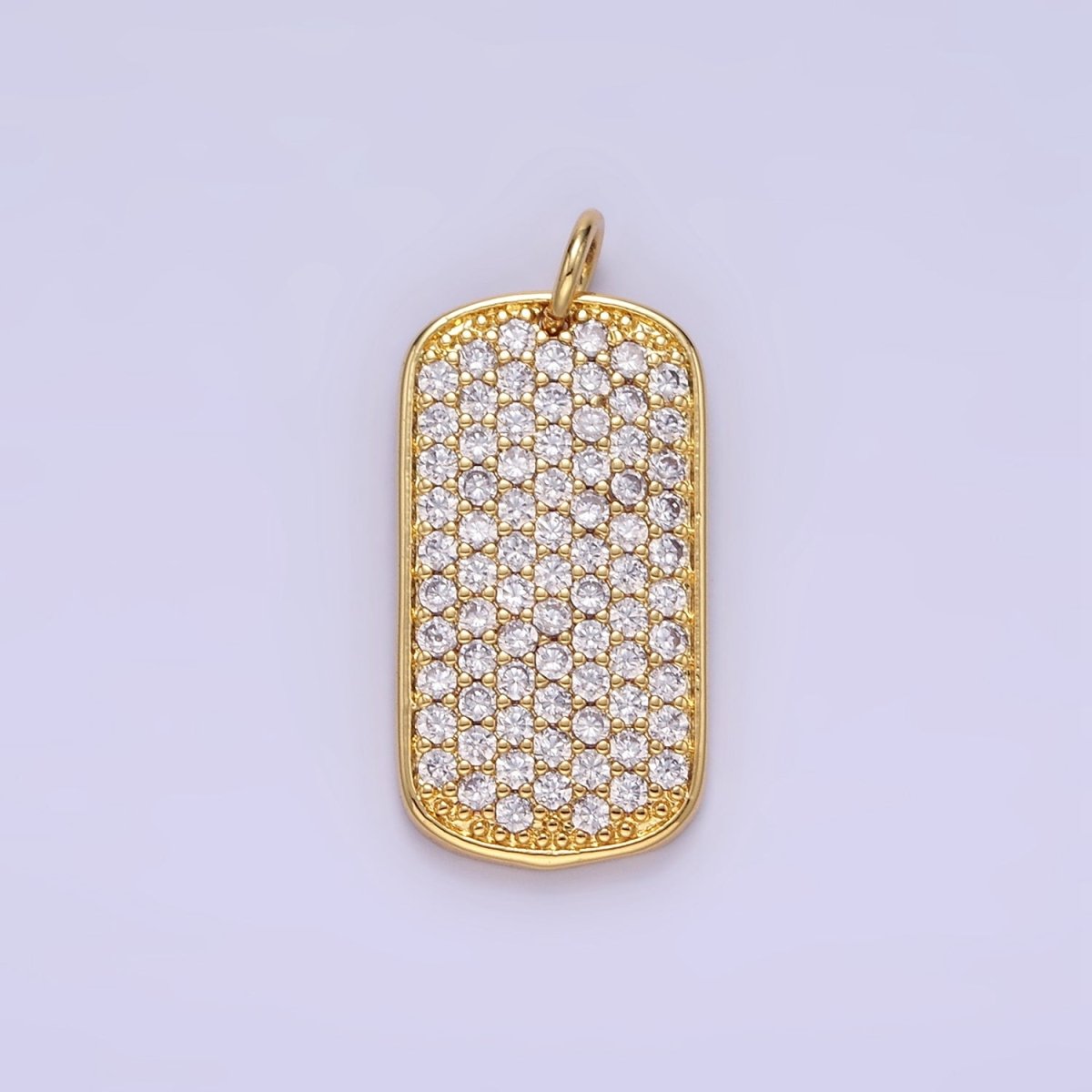 24K Gold Filled Micro Paved CZ Rectangular Tag Charm | E346 - DLUXCA