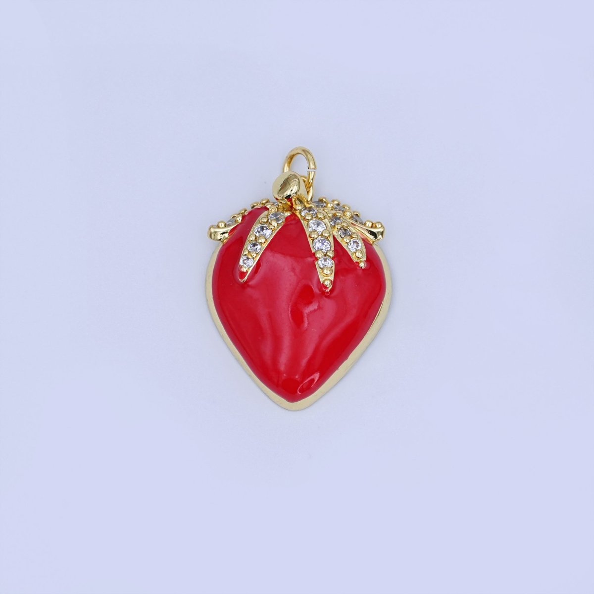 24K Gold Filled Micro Paved CZ Red Enamel Strawberry Charm | W203 - DLUXCA