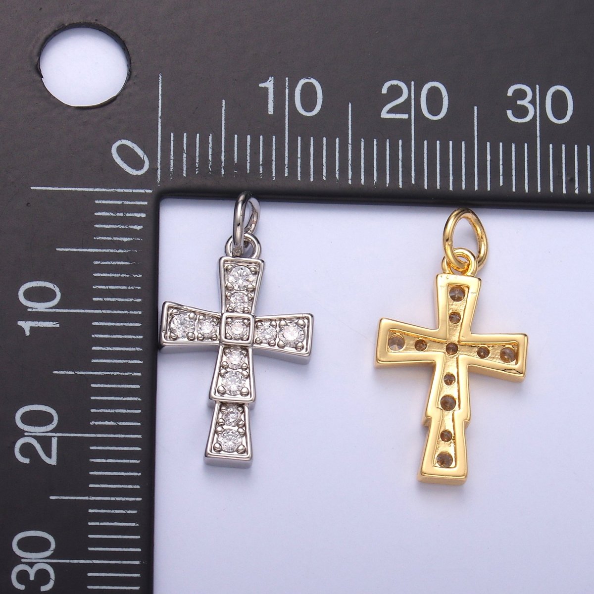 24K Gold Filled Micro Paved CZ Religious Cross Charm in Gold & Silver | C045 - DLUXCA