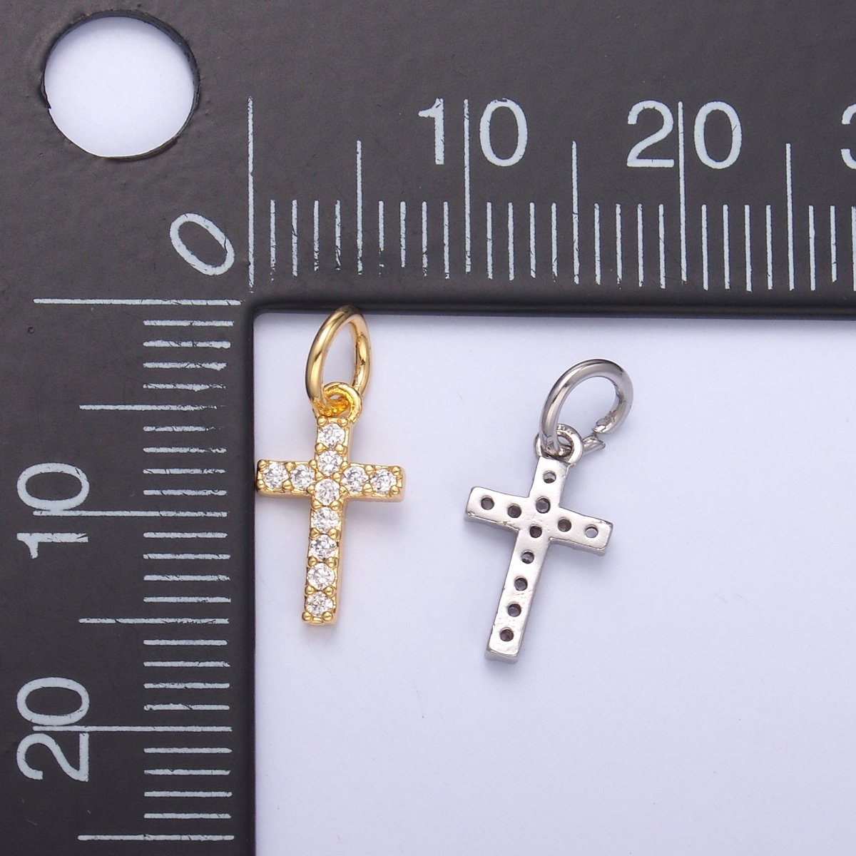24K Gold Filled Micro Paved CZ Religious Cross Charm in Gold & Silver | N006 - DLUXCA