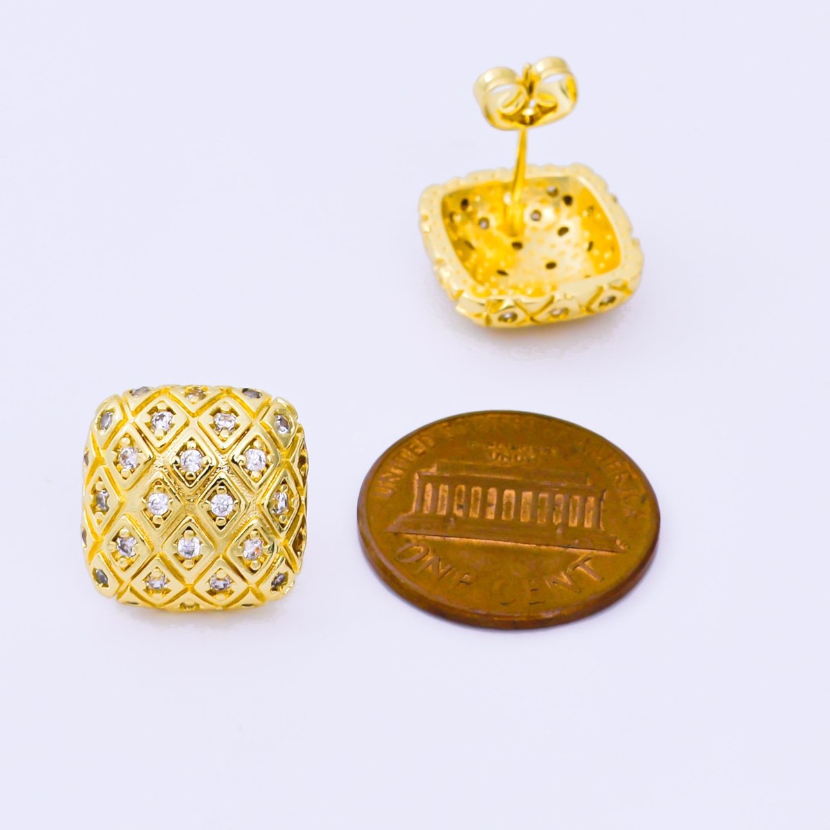 24K Gold Filled Micro Paved CZ Rhombus Dainty Stud Earrings | AI477 - DLUXCA