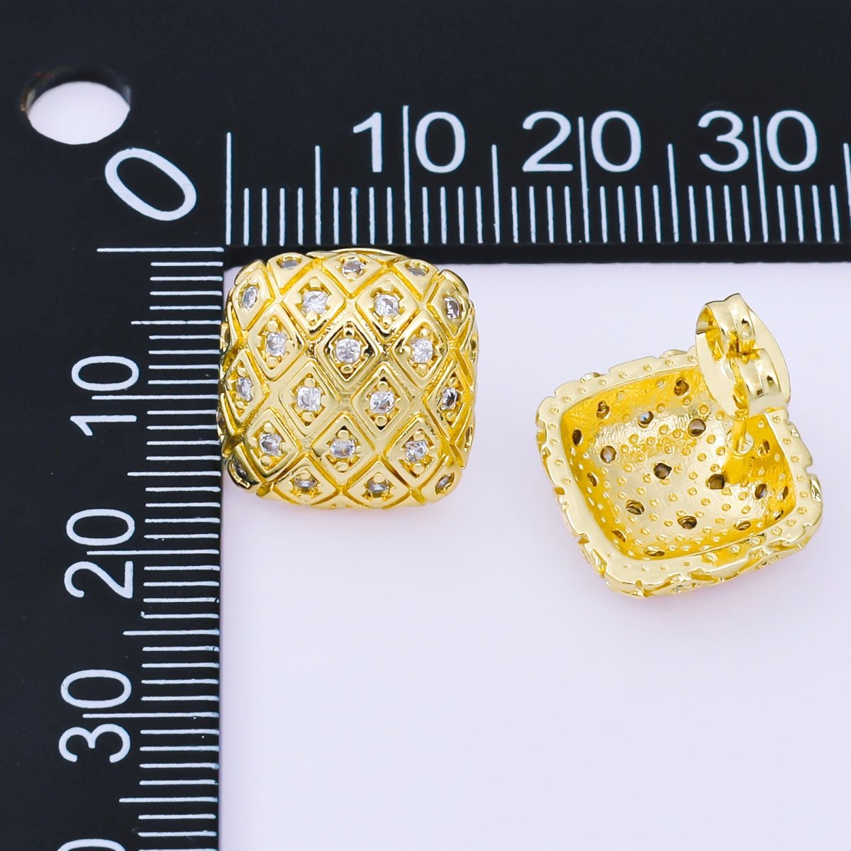 24K Gold Filled Micro Paved CZ Rhombus Dainty Stud Earrings | AI477 - DLUXCA