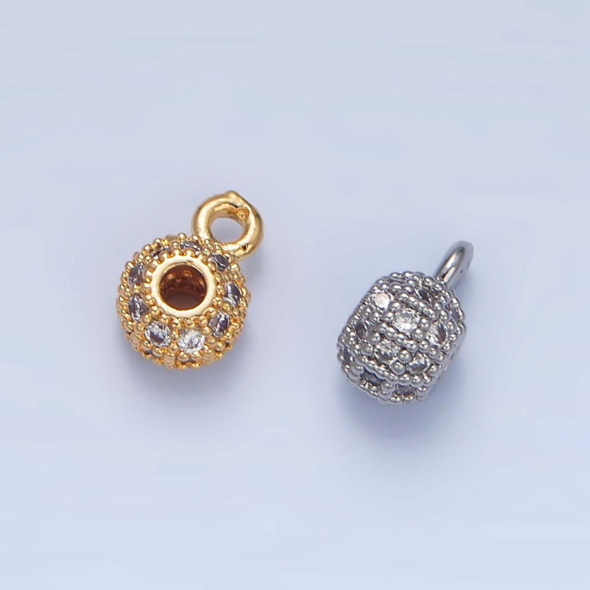 24K Gold Filled Micro Paved CZ Rhondelle Bead Charm in Gold & Silver | X898 - DLUXCA