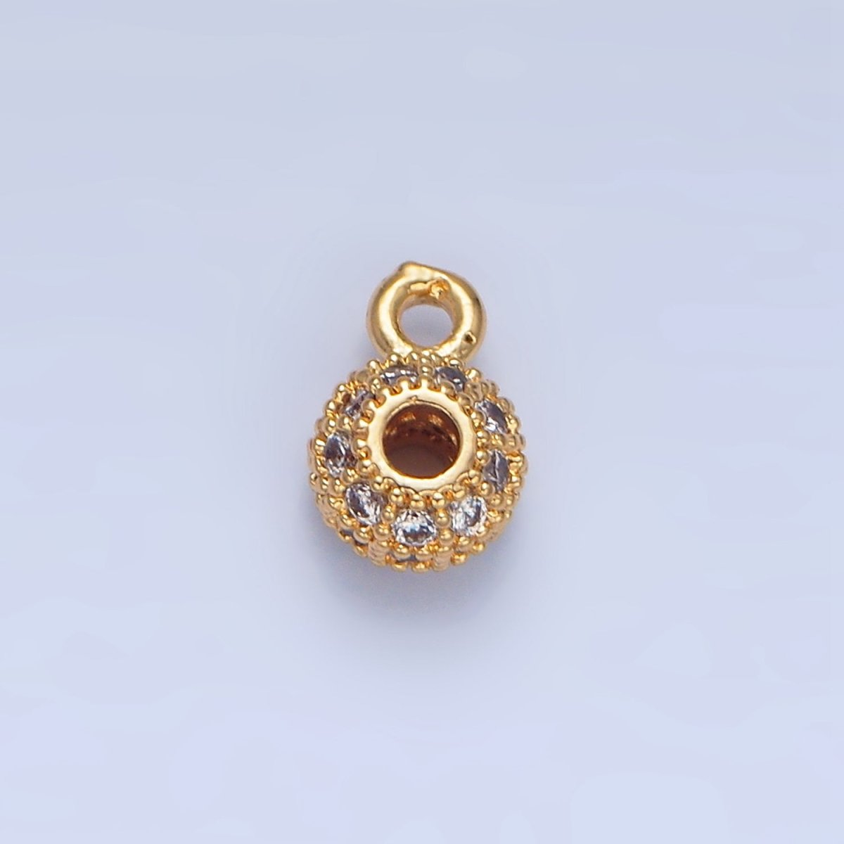 24K Gold Filled Micro Paved CZ Rhondelle Bead Charm in Gold & Silver | X898 - DLUXCA