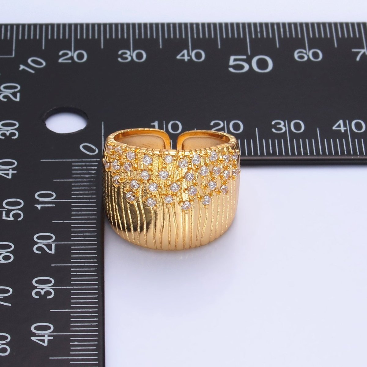 24K Gold Filled Micro Paved CZ Ribbed Cuff Ring | U424 - DLUXCA