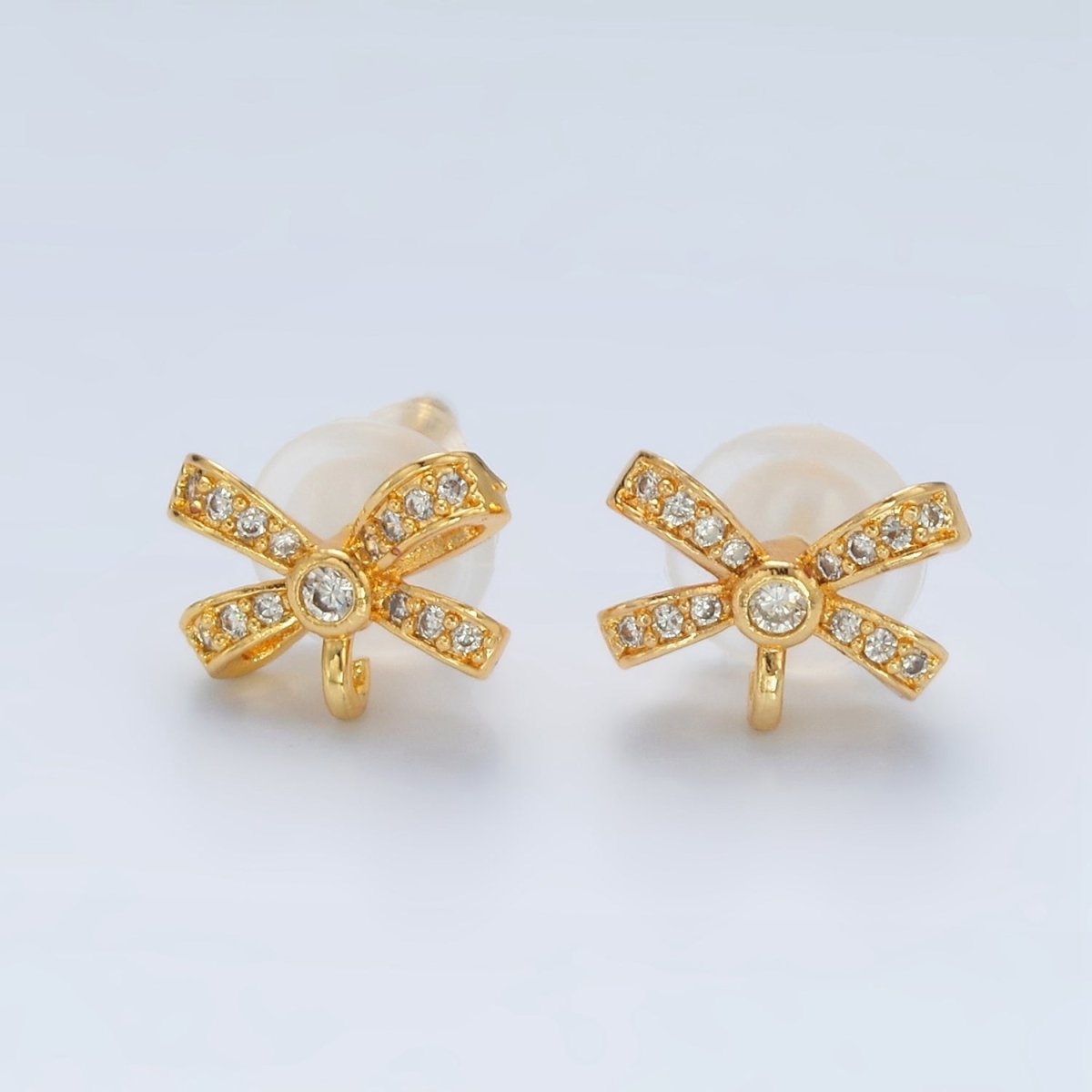 24K Gold Filled Micro Paved CZ Ribbon Bow Open Loop Drop Stud Earrings | Z833 - DLUXCA