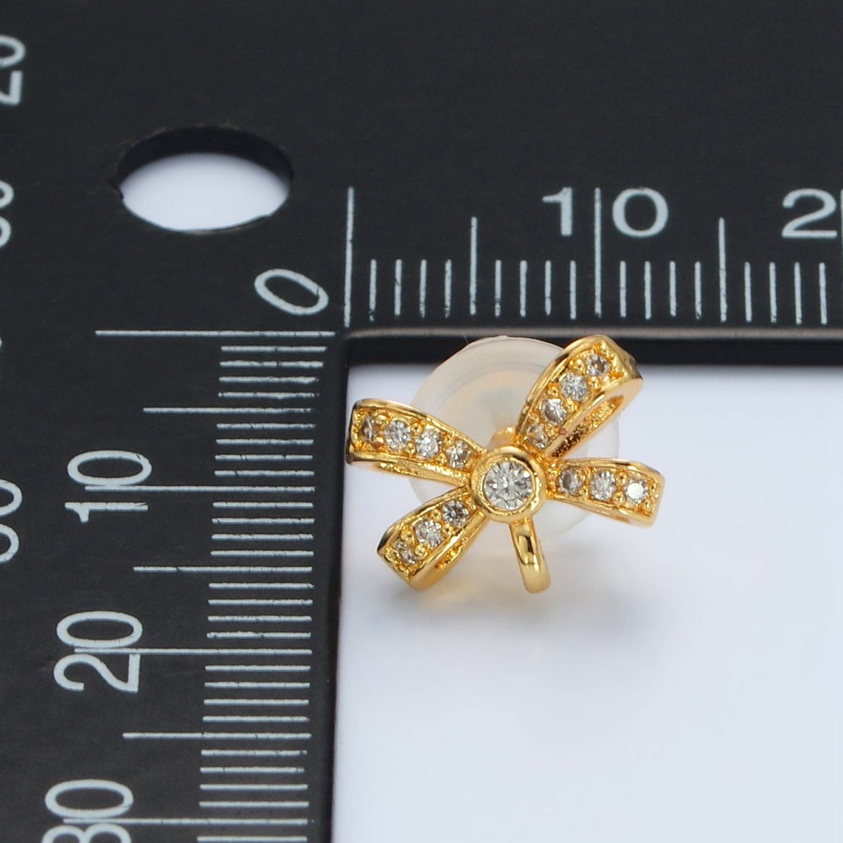 24K Gold Filled Micro Paved CZ Ribbon Bow Open Loop Drop Stud Earrings | Z833 - DLUXCA