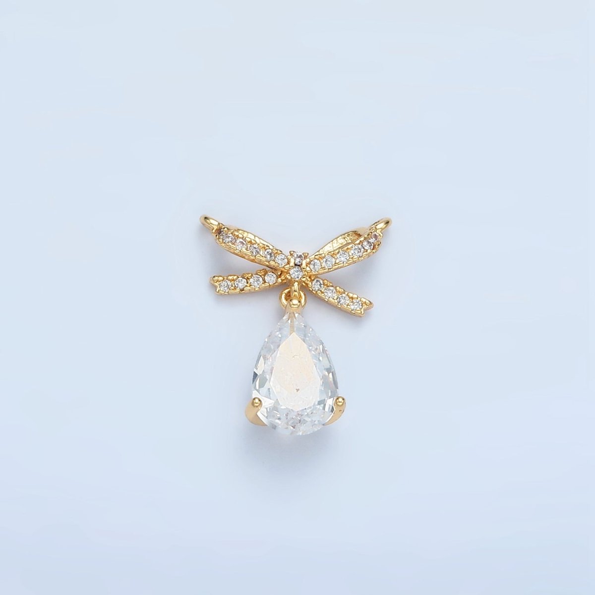 24K Gold Filled Micro Paved CZ Ribbon Bow Teardrop CZ Drop Connector | F239 - DLUXCA