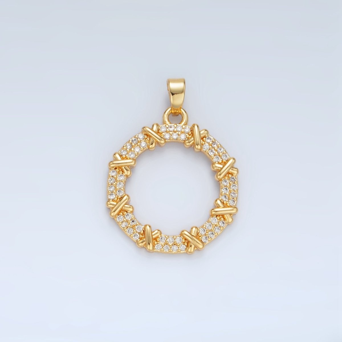 24K Gold Filled Micro Paved CZ Rope Tied Open Round Pendant | AA894 - DLUXCA