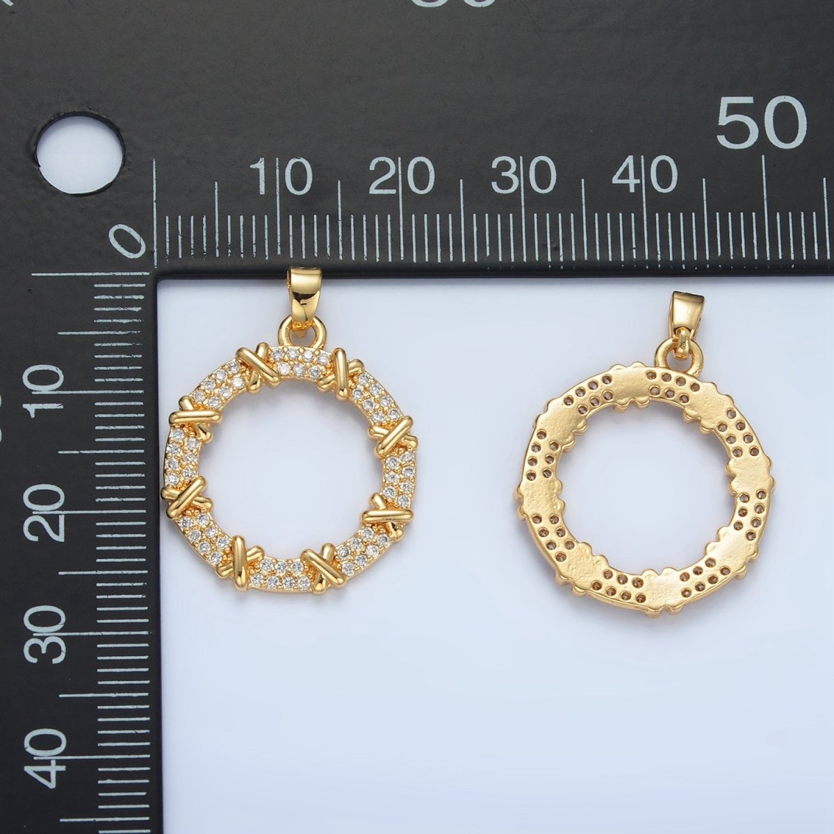 24K Gold Filled Micro Paved CZ Rope Tied Open Round Pendant | AA894 - DLUXCA