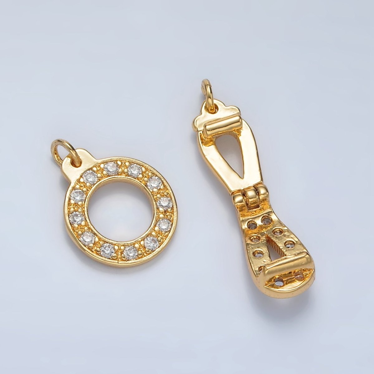 24K Gold Filled Micro Paved CZ Round Curved Snap Latch Closure Findings Set | Z855 - DLUXCA