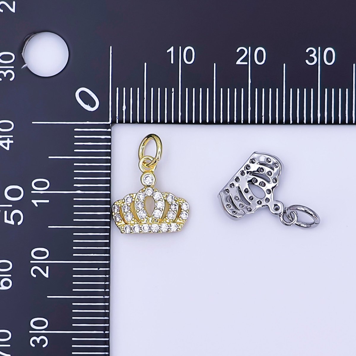 24K Gold Filled Micro Paved CZ Royal Crown Charm in Gold & Silver | AJ299 - DLUXCA