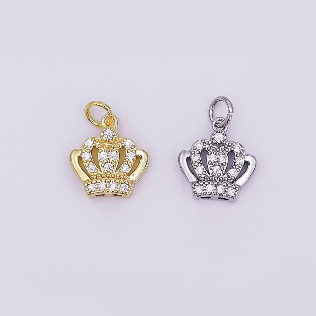 24K Gold Filled Micro Paved CZ Royal Crown Charm in Gold & Silver | AJ326 - DLUXCA