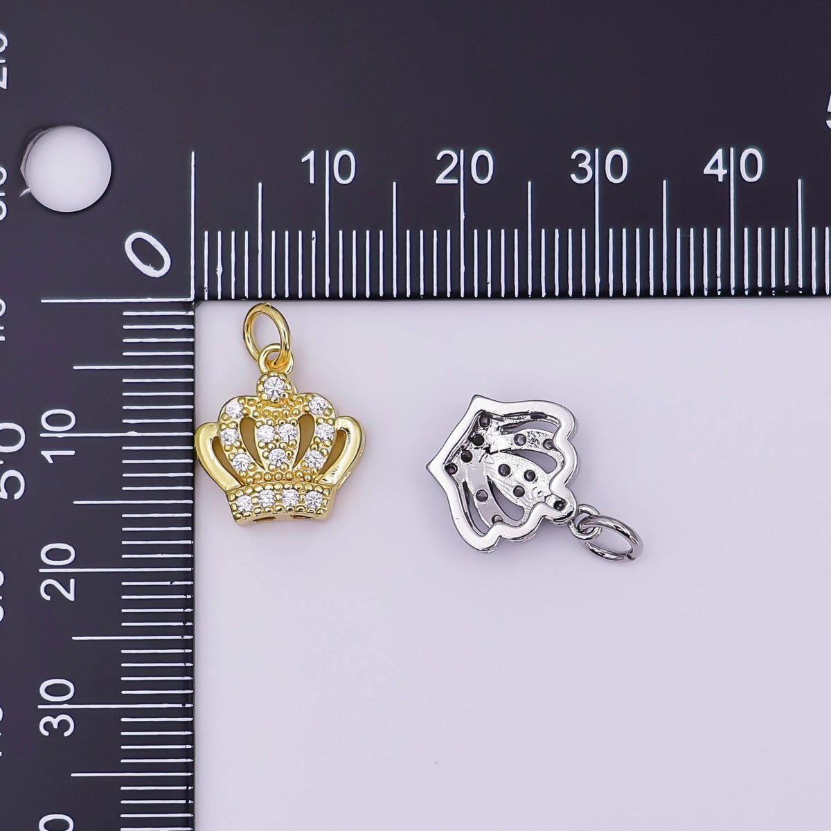 24K Gold Filled Micro Paved CZ Royal Crown Charm in Gold & Silver | AJ326 - DLUXCA