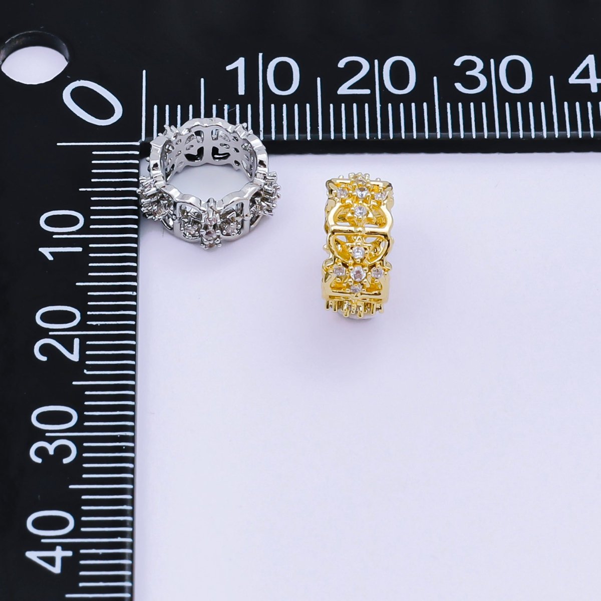 24K Gold Filled Micro Paved CZ Royal Flower Celestial Bead Spacer in Silver & Gold | B036 - DLUXCA