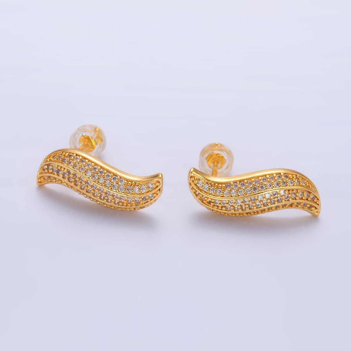 24K Gold Filled Micro Paved CZ S Curved Stud Earrings | P416 - DLUXCA